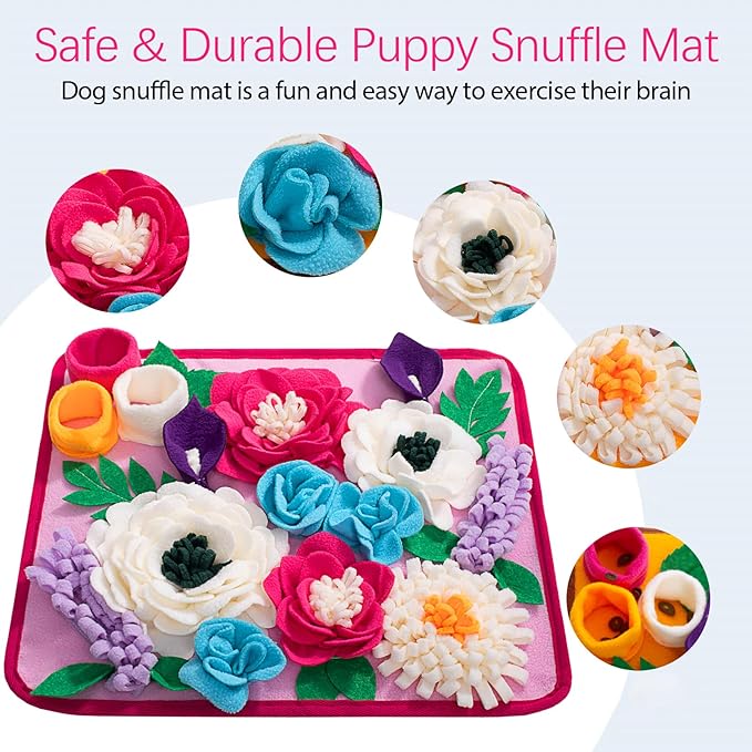 Snuffle Mat for Dogs Pet Treats Feeding Mat for Small/Medium Breed Dogs Non-Slip/Portable/Durable Interactive Dog Puzzle Toys Encourages Natural Foraging Skills (Rose Pink)