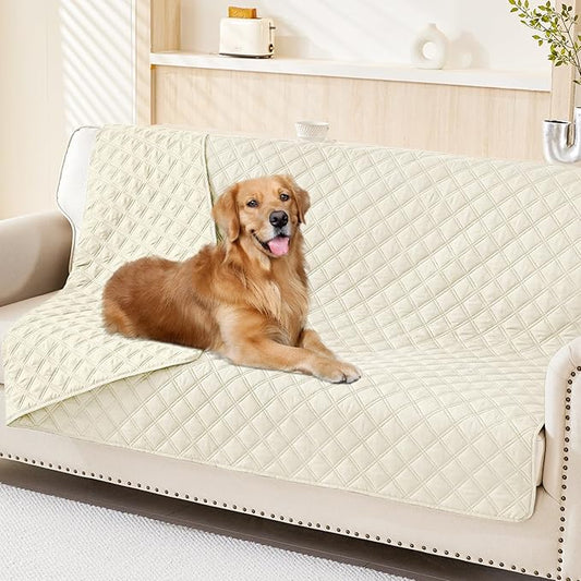 Smiry Waterproof Dog Bed Cover Pet Blanket, Soft Washable Dog Blanket for Furniture Bed Couch Sofa Reversible, Checkered (68"x82", Beige/Beige)