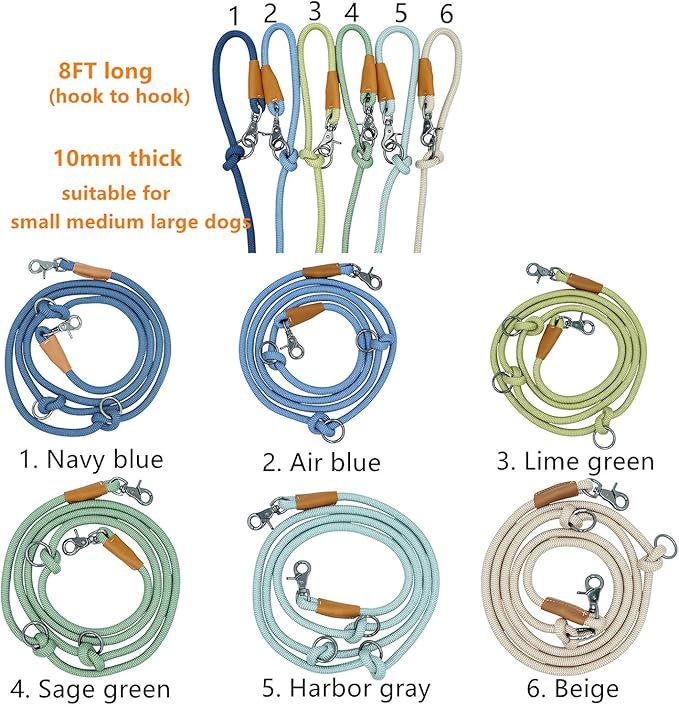 8FT Hands Free Dog Rope Leash, Waist Body Running Leash for Dog Walking (Sage Green, 8FTx10MM)