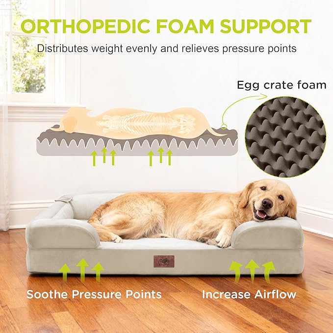 Extra Large Dog Bed, Orthopedic XL Washable Bed for Big Dog Waterproof Pet Couch Sofa Bolster with Removable Cover, Non-Slip Bottom, Tennis Ball Toy, 42x30
