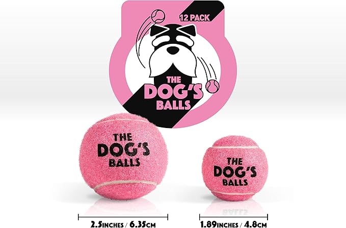 The Dog's Balls, Dog Tennis Ball, Pink 12-Pack, Strong Toy for Agility Training, Puppy Training, Play, Exercise & Fetch, 2.5 Inch Diameter