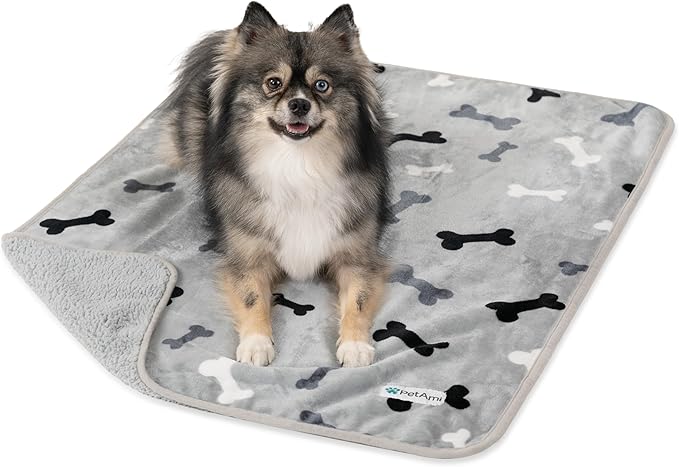 PetAmi Waterproof Dog Blanket for Small Medium Dogs, Pee Proof Pet Blanket for Couch Bed, Reversible Water Proof Blanket for Puppy Indoor Cat, Soft Dog Fleece Blankets Washable, 29x40 Bone Gray