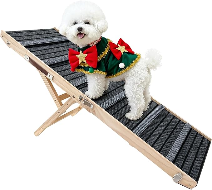 Dog Ramp for Bed-Non-Slip - Extra Wide Pet Ramp for Small Large Dogs to Get on Couch Car Wooden Foldable Dog Ramp Seamlessly Connects Platform -Hold up to 110 Pound-Adjustable, Foldable (L)