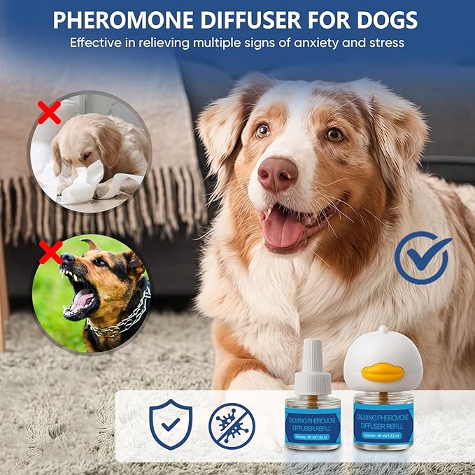Dog Calming Pheromones Diffuser 6 in 1 Kit Appeasing Pheromone Diffuser to Calm (2 Plug in+4 Pack 48ml Refill) for Anxiety Relief Reduce Aggression Fighting Barking Stress 120 Day Supply