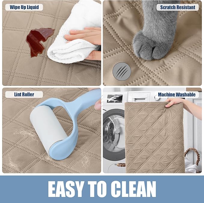 Smiry Waterproof Dog Bed Cover Pet Blanket, Soft Washable Dog Blanket for Furniture Bed Couch Sofa Reversible, Checkered (82"x102", Taupe/Beige)