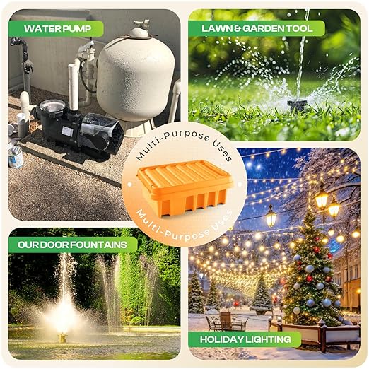 SockitBox – The Original Weatherproof Connection Box – Indoor & Outdoor Electrical Power Cord Enclosure for Timers, Extension Cables, Transformers, Power Strips, Lights, Tools & More – Medium – Orange