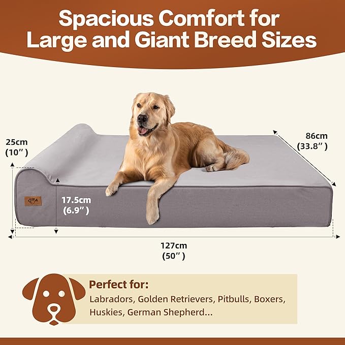 Sytopia XXL 35D Memory Foam Dog Bed, 7 Inch Thick Extra Large Orthopedic Couch for Senior Dogs Over 100 Pounds, Water Resistant and Washable Cover, Liner, Grey