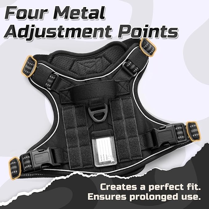 rabbitgoo Tactical Dog Harness Medium Sized Dog, No Pull Military Service Vest with Handle & Molle, Easy Control for Training Walking, Adjustable Reflective Straps, Black, M