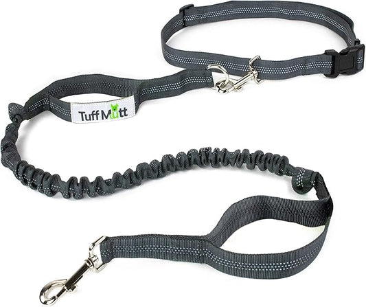 Tuff Mutt Hands-Free Waist Leash for Dog Walking, Running and Hiking, Adjustable Belt with Double Handle, Reflective Bungee Design for Large & Medium Dogs