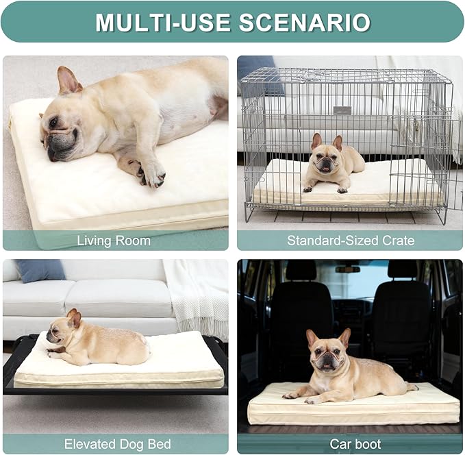 Vonabem Waterproof Dog Beds Medium Sized Dog, Washable Crate Pad 30 inch, Orthopedic Foam Pet Bed with Removable Cover Reversible, Anti-Slip Puppy Kennel Pad, 29"x18", Beige