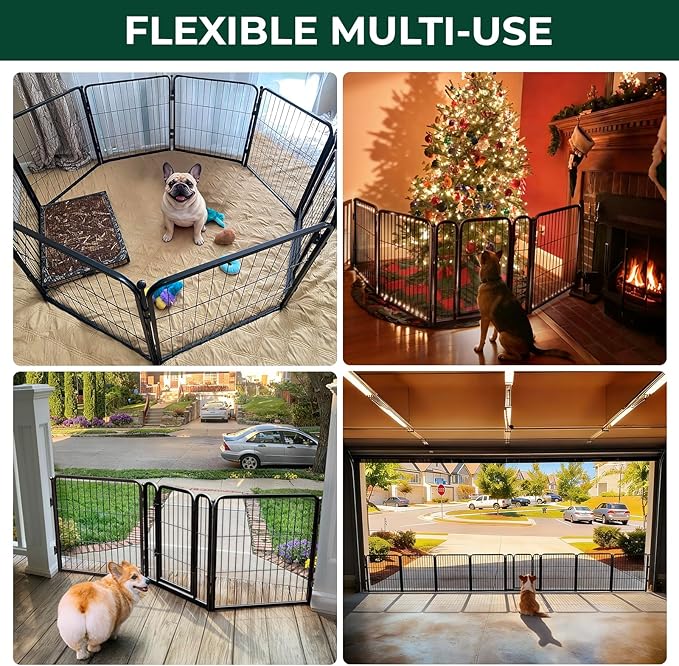 FXW Dog Gate Extra Wide Designed for Indoor Use, Adjustable Width Up to 137-inch Wide (24" H 6 Wire Panels for Puppies and Small Dogs), Black