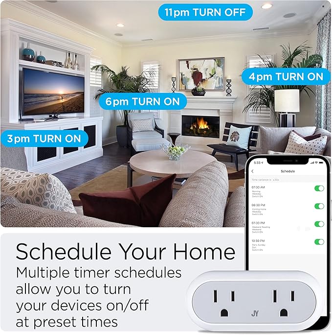 JONATHAN Y PLG1002A Smart Dual Plug, Alexa, Google Home Assistant Compatible, No Hub Required