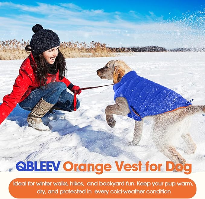 QBLEEV Reversible Dog Jacket for Small Dogs, Waterproof Windproof Warm Winter Coat with Adjustable Fit & Leash Hole, Lightweight Reversible Puffer Vest, Orange, S – Fits Yorkie, Shih Tzu