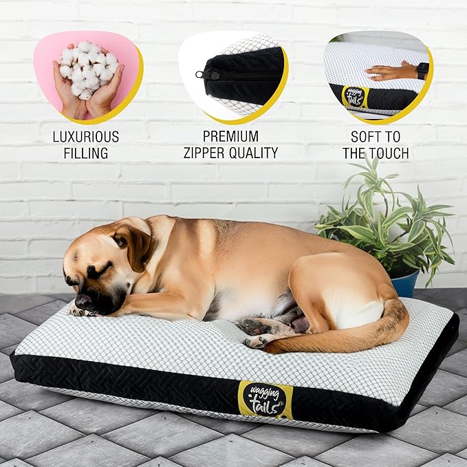Wagging Tails Dog Bed Mattress with Waterproof Washable Removable Cover | Microfiber & Shredded Memory Foam Dog Crate Bed | Durable, Soft, Cozy Comfort Sleeping Bag for Dog, Cat & Pets | Small
