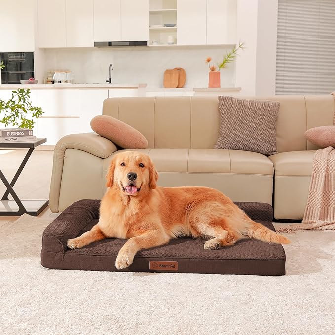 Orthopedic Dog Beds for Large Dogs, Memory Foam Dog Beds Large Sized Dogs, Washable Removable Cover, Nonskid Bottom, Waterproof, for Indoor, Outdoor, Crate ＆ Car Use, 44x32x6 Inches, Brown Grey