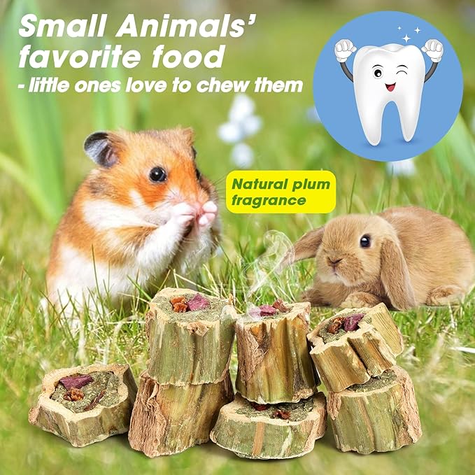 Abizoo Rabbit Chew Toys for Bunny Natural Papaya Wood Chew Treats with Organic Alfalfa Hay, Dried Carrot, Apple and Sweet Potato for Rabbits Guinea Pigs Hamsters Chinchillas Gerbils(3.5oz/100g)