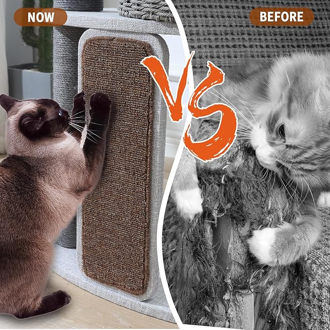 Cat Tree with Cat Scratching Post for Multiple Cats, Natural Wood Cat Tower with Handwoven Sisal Posts, Extra Thick Sturdy Base, Multi-Level Perches and Plush Condos for Indoor Cats (Grey, 50+in)