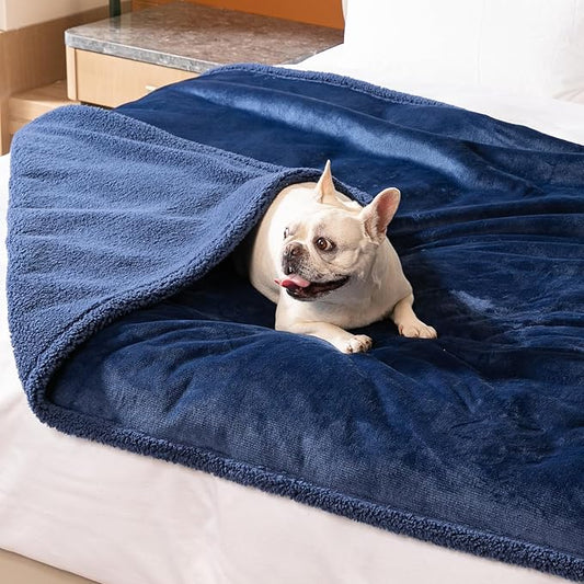 Navy Blue Dog Blanket for Pets Reversible Fluffy Pet Bed Cover Mats Waterproof Puppy Blankets Leakproof Sofa Couch Washable Cover Cat Pet Blanket for Warm-Navy Blue,M