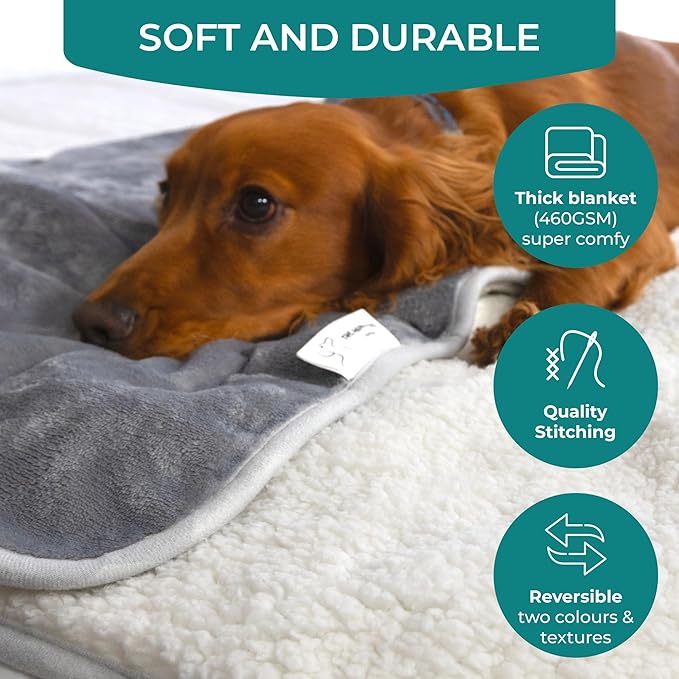 100% Waterproof Dog Blankets for Extra Large Dogs - Soft Fleece Washable Dog Blankets for Couch Protection, Pet Blankets for Bed/Couch, Reversible Fluffy Furniture Protector, 47"x57", Gray/White