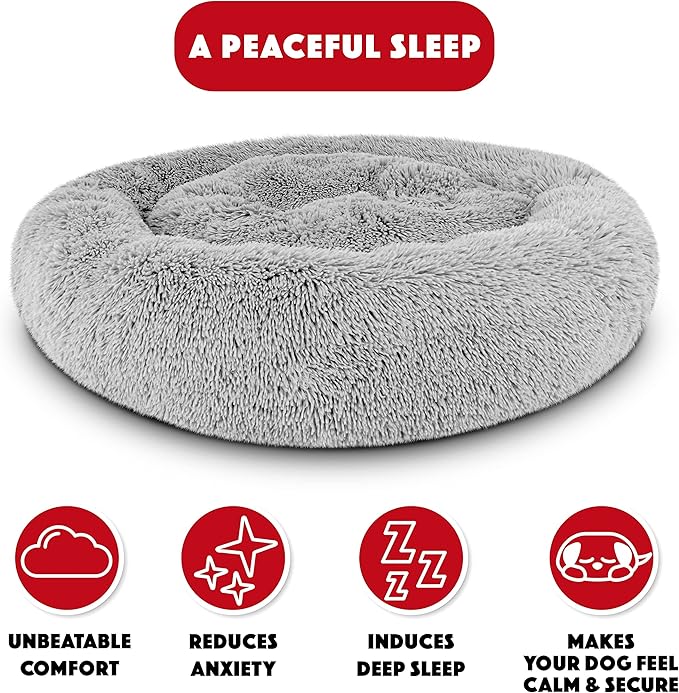 The Dog's Bed Large Silver Grey Fur Calming Nest Bed, Veterinary Approved