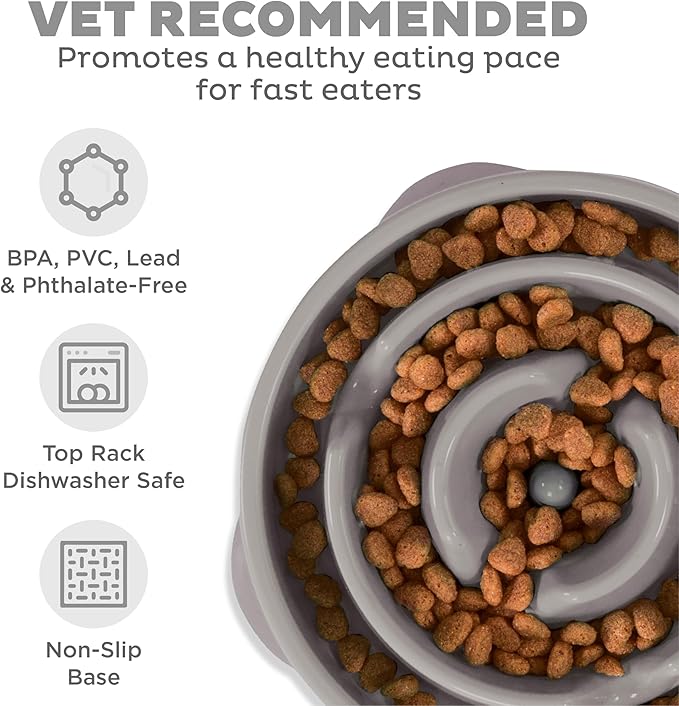 Outward Hound Large Slow Feeder Bowl, Puzzle Maze for Fast Eaters, Medium to Large Dogs, Helps Prevent Bloat & Aid Digestion, Holds 4 Cups Wet or Dry Food, Non-Slip, Made Without BPA, Gray