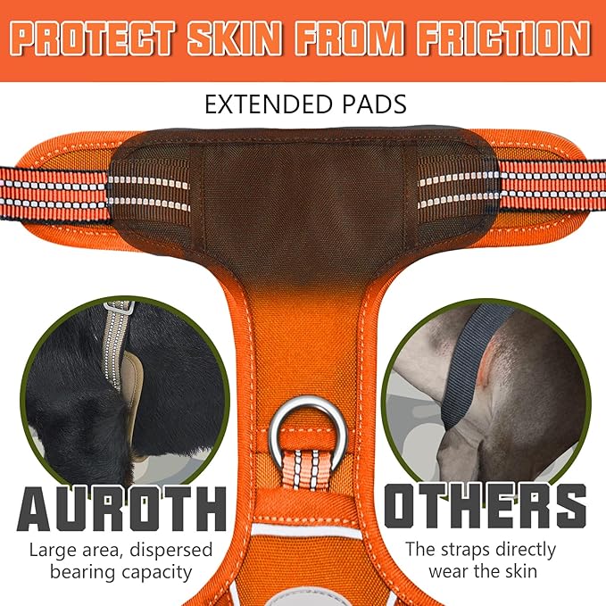 AUROTH Tactical Dog Harness for Large Dogs No Pull Adjustable Pet Harness Reflective K9 Working Training Easy Control Pet Vest Military Service Dog Harnesses Orange M
