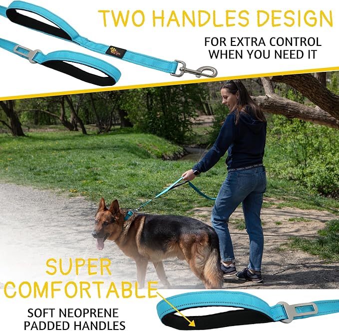 ADITYNA Tactical Bungee Dog Leash 6ft-7.5ft - Shock Absorbing Lead with 2 Padded Handles, Metal Clasp, Car Seatbelt - Heavy Duty No Pull for Medium, Large & XL Breeds