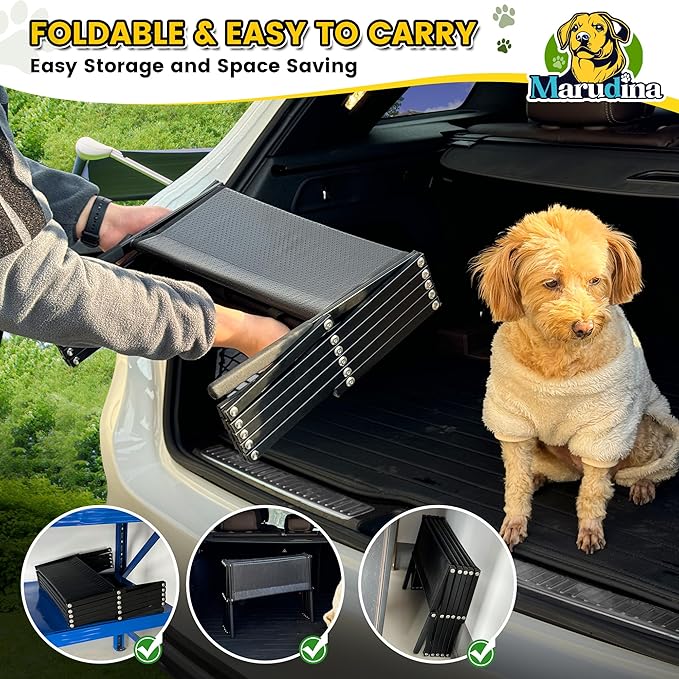 Dog Car Ramp - Portable 5-Step Aluminum Dog Stairs with Non-Slip Surface, Supports up to 250 lbs,17.3" Wide Foldable Dog Steps for Cars, SUVs, High Beds, and Trucks