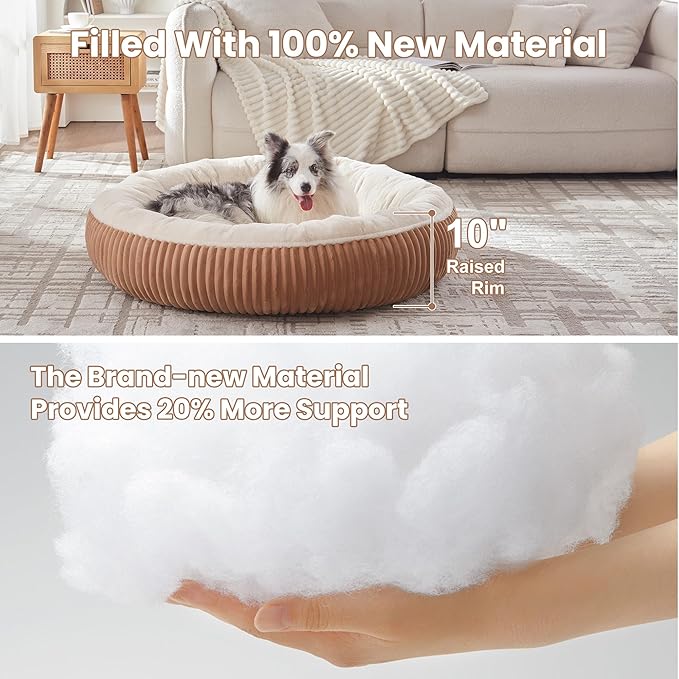 45 inches Donut Dog Bed for Extra Large Dogs,Calming Round Jumbo Pet Bed with Removable Cover, Washable Milk Plush Faux Fur, Fits Pets up to 100 lbs(Brown,XL)