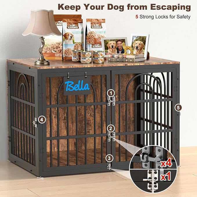 32" Dog Crate Furniture, Heavy Duty Dog Crates, Dog Kennel Furniture Indoor for Small Dog as TV Stand, Wooden Cage End Table for Indoor Decoration, Name Tag Escape-Proof Locks & Double Door