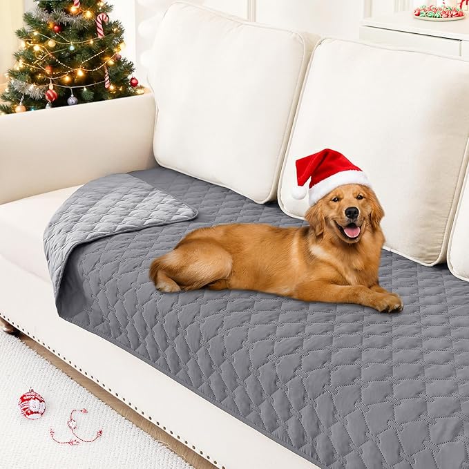 Smiry Waterproof Dog Bed Cover Blanket, Soft Reversible Pet Blanket, Washable Leakproof Cats Dogs Couch Cover for Sofa, Couch, Furniture, Plaid (30x70 Inch, Grey/Light Grey)