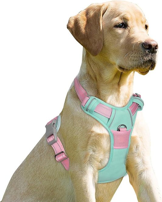 BARKBAY No Pull Dog Harness Front Clip Heavy Duty Reflective Easy Control Handle for Large Dog Walking(Cool Mint & Baby Pink,M)
