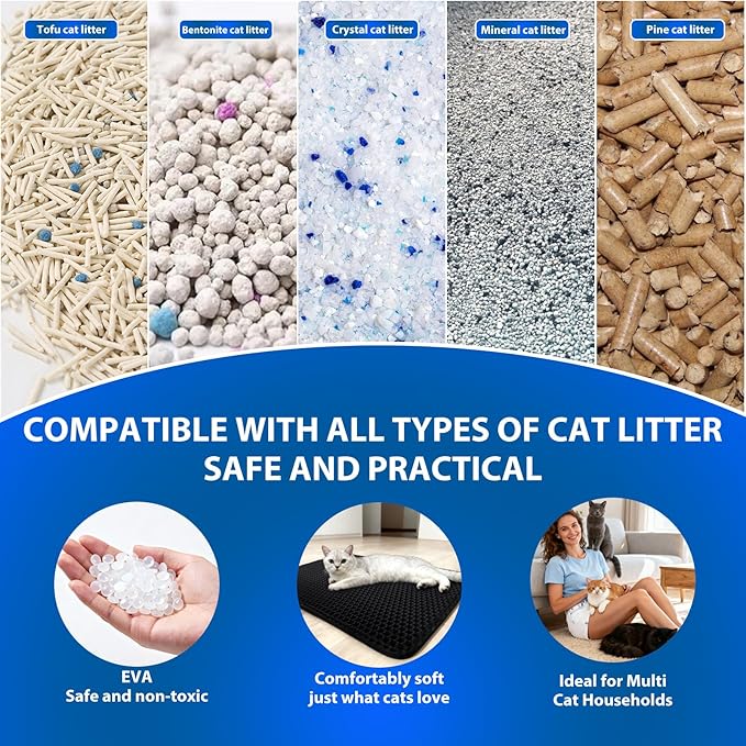 Cat Litter Box Mat Double Layer Trapping Mat Easy-Clean Waterproof Urine Proof(Black 35x24in)