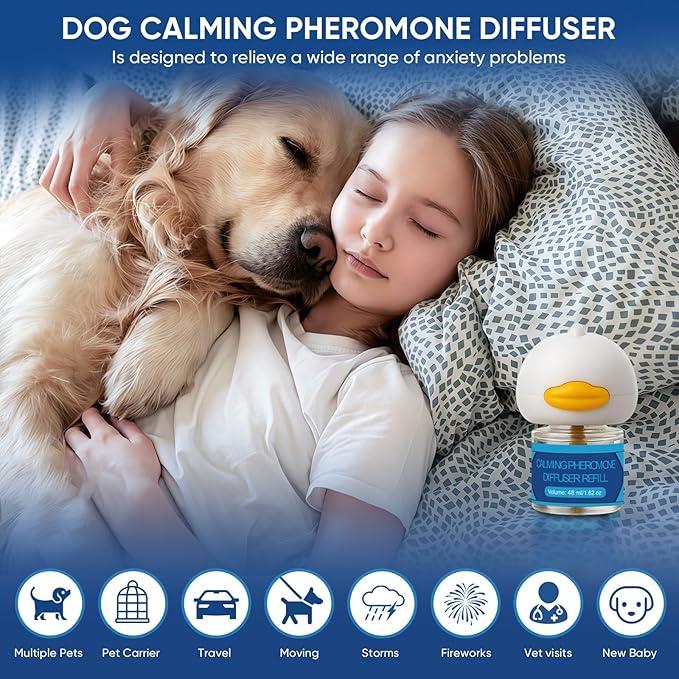 Dog Calming Pheromones Diffuser 6 in 1 Kit Appeasing Pheromone Diffuser to Calm (2 Plug in+4 Pack 48ml Refill) for Anxiety Relief Reduce Aggression Fighting Barking Stress 120 Day Supply