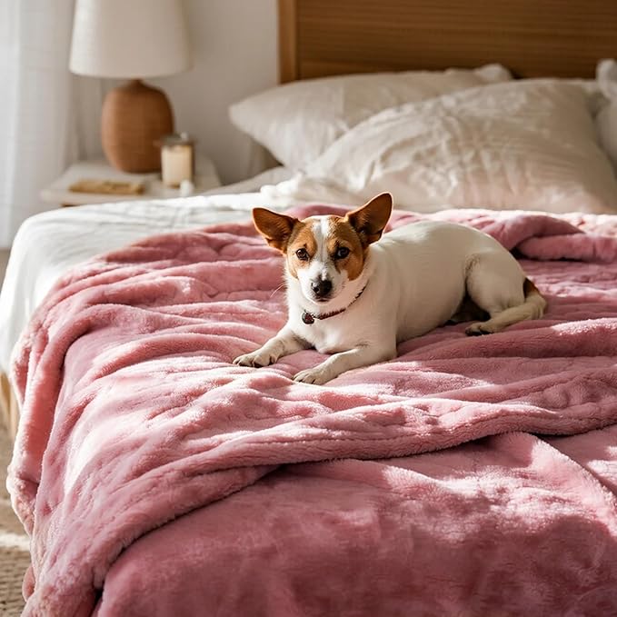 gogobunny Waterproof Bed Blanket, Reversible Sherpa Fleece Throw Blanket for Dog Puppy Cat, Furniture Cover Protects Bed Couch Sofa from Liquid Pee and Pet Fur (Pink, 60x80 inches)