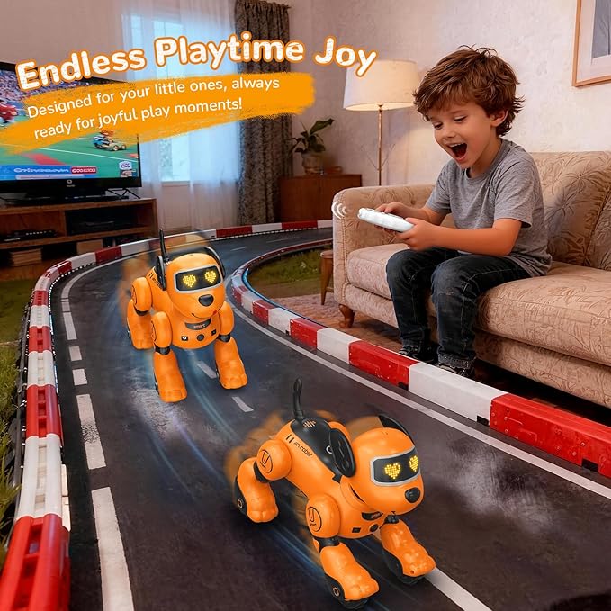 anysun Remote Control Robot Dog for Kids, Programmable Smart Puppy Intelligent Learning Dancing Walking RC Robot Toys for Girls and Boys (Yellow)