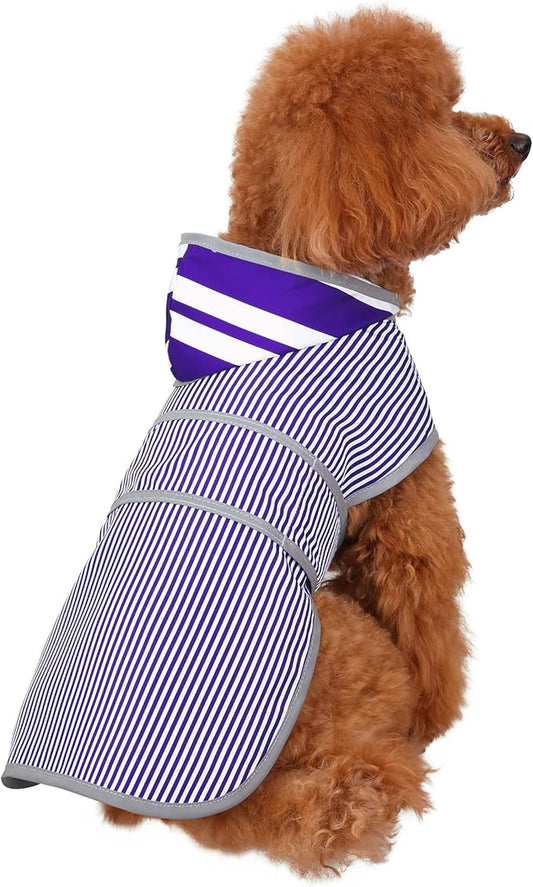Dog Raincoats for Small Dogs Puppies Waterproof Hooded Rain Jacket with Reflective Strips Leash Hole & Poncho Adjustable Fit (Bluestripe,S)