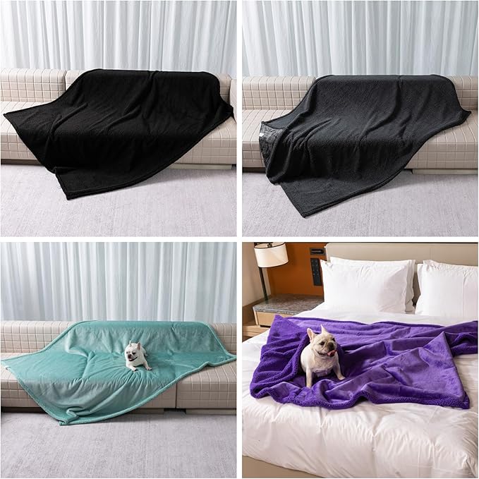 Waterproof Dog Blanket Reversible Pet Bed Cover Puppy Blankets Leakproof Sofa Couch Cover Cat Pet Blanket for Warm Fluffy Washable Grey Mat-M