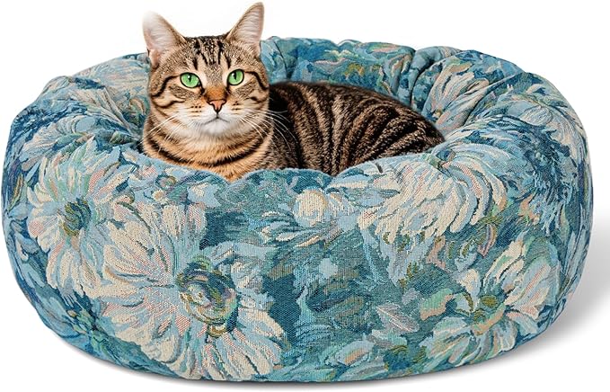 Dog Calming Beds for Small Medium Large Dogs - Round Donut Washable Puppy Dog Bed, Anti-Slip Faux Fur Fluffy Donut Cuddle Anxiety Cat Pet Bed (20" Flower)