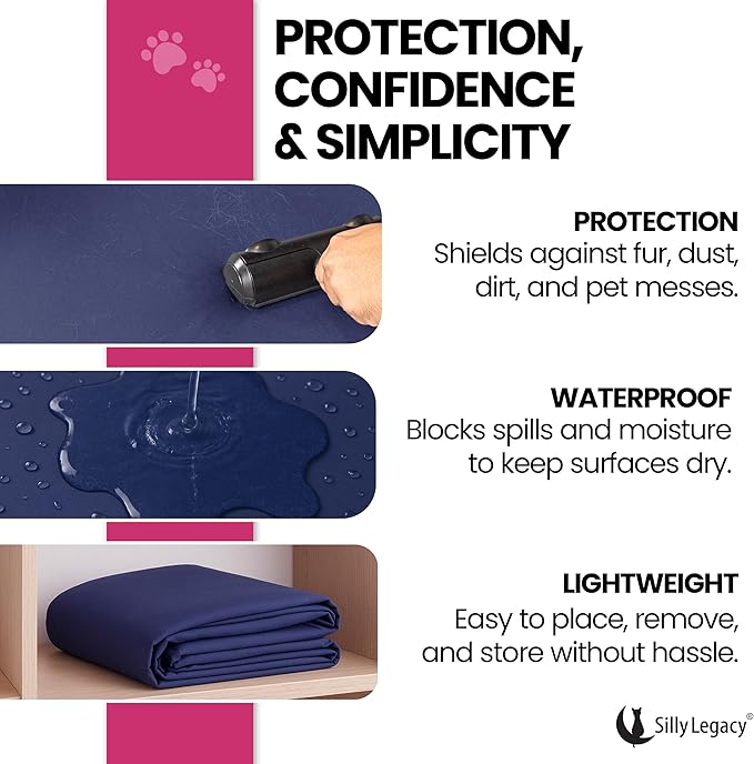SILLY LEGACY Thin Reversible Waterproof Protective Bed Cover (Queen Size, 96 x 82 inch), for Dogs and Cats, Babies; Incontinence, Dirt, Drool