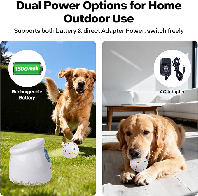 Pet Prime Upgraded Automatic Dog Ball Launcher for Large Dogs,Interactive Rechargeable Dog Ball Thrower Launcher Toy,Adjustable 10-64ft,6PCS 2.5" ETPU Balls & 1 Whistle Included,Outdoor Use