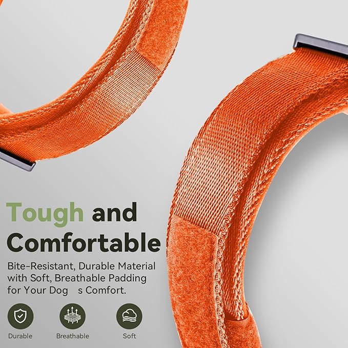 2025 Upgrade Waterproof AirTag Dog Collar, Military Tactical Dog Collar with AirTag Holder, Comfortable Control Handle and Metal Buckle, GPS Dog Collar Holder for Medium to Large Dogs (Orange, M)