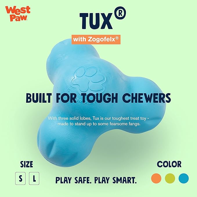 WEST PAW Zogoflex Tux Interactive Treat Dispensing Dog Chew Toy for Aggressive Chewers, 100% Guaranteed Tough, It Floats!, Made in USA, Large, Aqua