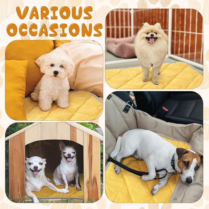 Novabright 4 Pack Self Warming Cat Bed Cat Dog Heating Pad Soft Warm Thermal Mat with Anti-Slip Bottom Dog Crate Pad for Outdoor Indoor Small Dogs Kittens(Turmeric Color,19.6 x 27.5 Inches)