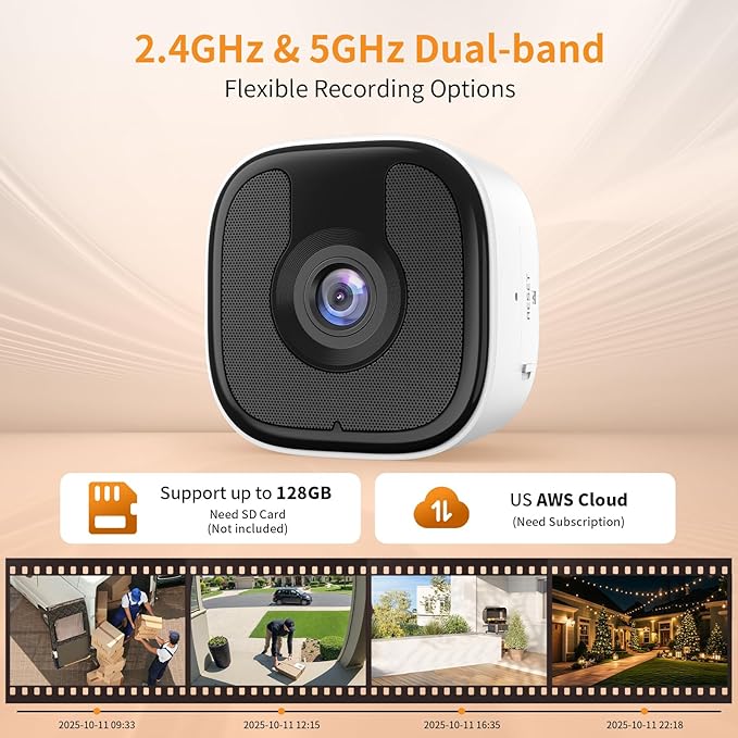 3MP 2K Window Camera, 2.4GHz & 5GHz WiFi Indoor Outdoor Camera for Home Security with AI Color Night Vision, Person & Motion Detection, 24/7 Recording, IP65 Waterproof, Works with Alexa/Google Home