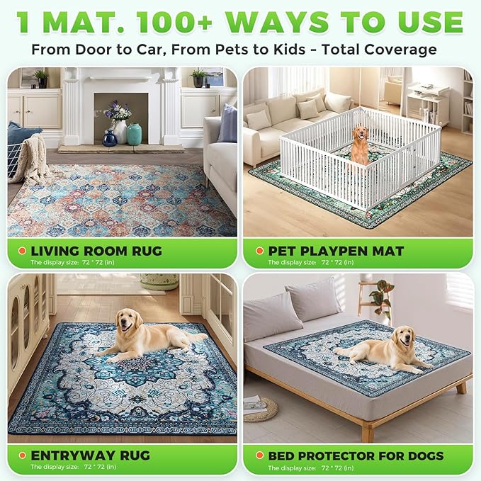Hompet 2 Pack Super Absorbent Dog Door Mat for Muddy Paws, Washable Pee Pads for Dogs, Reusable Puppy Training Pads, Quick Dry Non-Slip Pet Entryway Rug, Leak-Proof Potty Pad for Indoor Floors 72x72