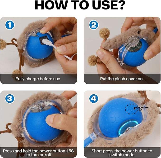 Pet Prime Interactive Cat Toys for Indoor Cats,Motion Activated Automatic Moving Ball with Lights,Electric Self Rotating Ball with Chirping,Rechargeable Smart Cat Toys for Bored