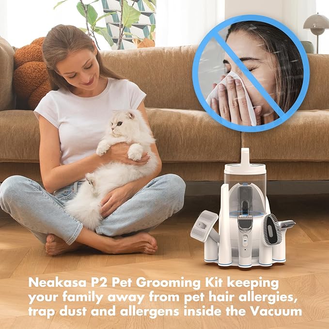 Neakasa P2 Pro Dog Grooming Kit, Dog Clippers Vacuum Suction 99% Hair, Pet Grooming with 5 Proven Tools, 2L Large-Capacity Easy Empty Dustbin for Dogs Cats Animals