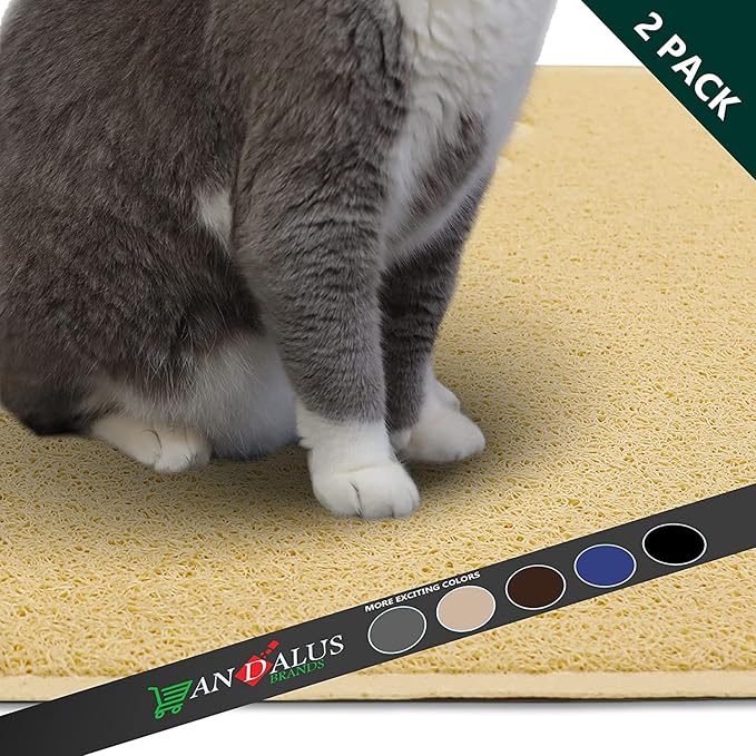 Andalus Jumbo Cat Litter Mat, Pack of 1 - Waterproof, Non-Slip & Easy to Clean Cat Litter Box Mat for Extra Efficient Pet Litter-Trapping, Beige (47” X 35”)