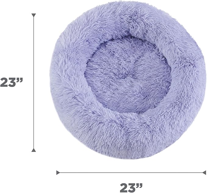 Best Friends by Sheri Original Calming Donut Dog and Cat Bed, Shag Faux Fur, Lavender, (23in x 23in) - Anxiety Relief for Pets Up to 25 lbs